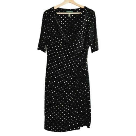 RALPH LAUREN Star Pattern Stretchy Dress B&W Sz 10 Flawed - Picture 2 of 12
